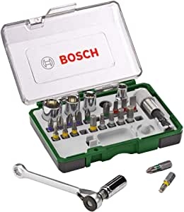 Bosch Professional 2607017160 Pack Unidades para Atornillar, con Llave de carraca, versión estándar, Standard, 750 W, Negro/Verde, 1 pack, Set de 27 Piezas