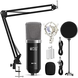 Tonor Micrófono Condensador de Grabación XLR 3.5mm para PC Podcast Estudio con Soporte de Micrófono Ajustable Suspensión, Montura de Choque de Metal y Filtro Anti-Pop Negro