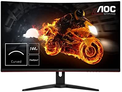 AOC C32G1 - Monitor Gaming Curvo de 32” con Pantalla Full HD e-Sports(VA, 1ms, AMD FreeSync, 144Hz, Sin Marco, Ajustable en altura y FlickerFree), Color Negro/Rojo