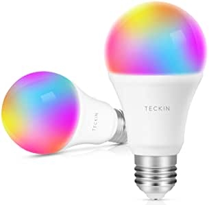 TECKIN Bombilla LED Inteligente WiFi Luces Cálidas RGB 2800k-6200k Ajustable y Lámpara E27 Multicolor Funciona con Alexa, Google Home, Equivale 7.5W, 2 Paquete