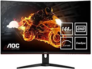 AOC Monitor CQ32G1 - Monitor Gaming Curvo de 32” con Pantalla QHD e-Sports (resolución 2560x1440 pixeles, VA, 1ms, AMD FreeSync, 144Hz, Sin Marco, Ajustable en altura y FlickerFree), Color Negro/Rojo