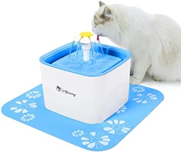 isYoung bebedero fuente floral de 2,5 l cuadrado dispensador automático de agua para gatos perros animales domésticos de 3 modos de flujo de agua circulado azul y blanco