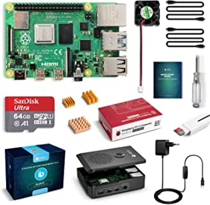 LABISTS Raspberry Pi 4 4 GB Kit Incluido Tarjeta SD de 64GB Precargada con Raspberry Pi OS, 5.1V 3A Tipo C con On/Off, Micro HDMI, 3 Disipadores de Calor, Ventilador, Lector de Tarjetas y Caja Negra