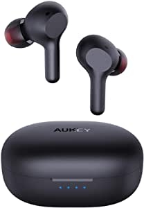 AUKEY Auriculares Inalámbricos Bluetooth 5 Graves Mejorados, Carga Rápida USB-C, Deportivos IPX5 Impermeable, Micrófono Incorporado, Control Táctil, Reproducción de 25 Horas