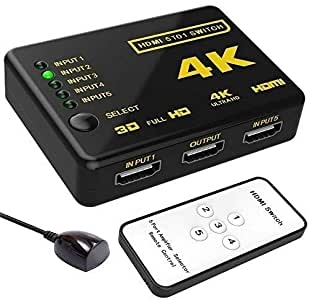 Distribuidor HDMI 4 K 60 Hz HDMI 5 en 1 Out, con IR mando a distancia, funciona fácilmente, para Xbox PS4, PS3, reproductor de Blu-Ray, Firestick, HDTV y TV, color negro