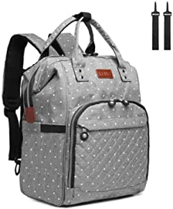 Kono Mochilas de Pañales y Biberones, Mochila de Cambio Bebé con Bolsillo Térmico para Biberones (Punto gris)